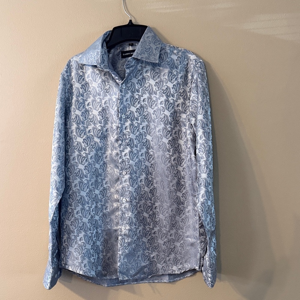 Barry. Wang Silver Button Down Shirt Floral Casual Long Size Medium